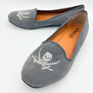 Bucco Capensis Gray Velvet Skull Crossbones Smoking Loafers Flats Womens 9 Goth